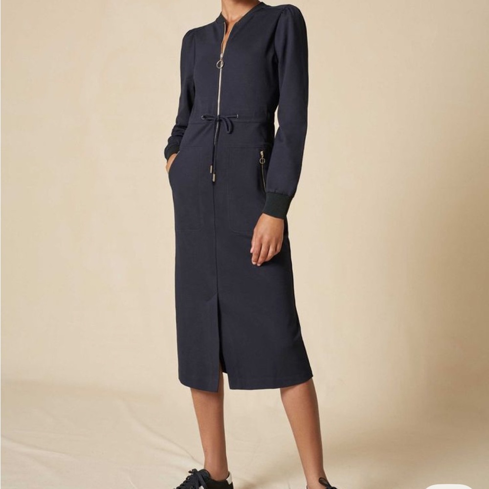 ME+EM Blue Midi Pencil Dress with front slit